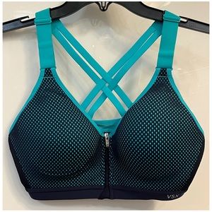 Victoria’s Secret VSX Blue & Black Mesh Adjustable Front-Zip Sports Bra 34C